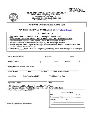 AL Personal License Renewal 2009 - Fill and Sign Printable Template Online
