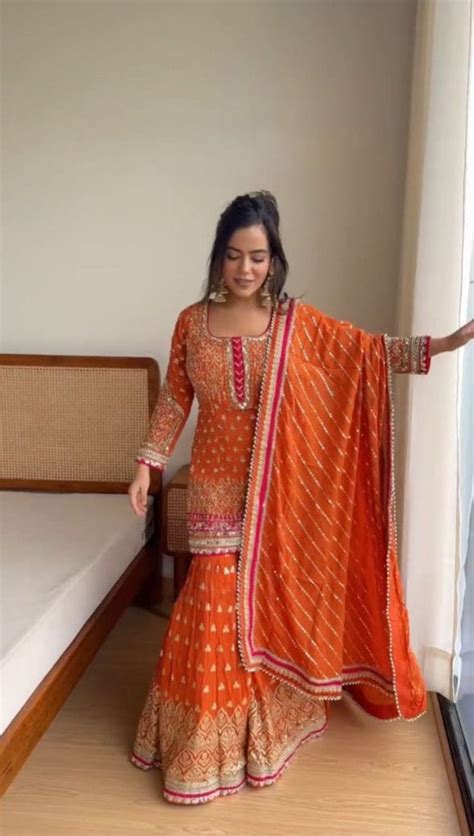 Orange Elegant Georgette Sharara Set