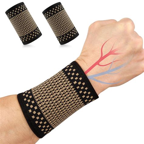 Sibba Copper Wrist Compression Brace, 2 Pack Elastic Wrist Support ...