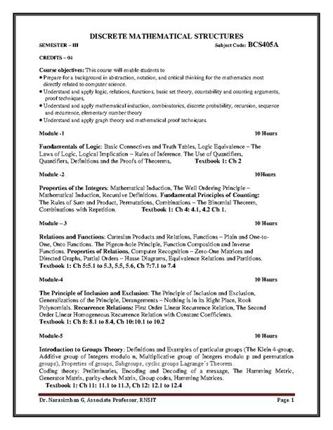 Rnsit BCS405A - Discrete Math Structures: Module 1 Notes - Studocu