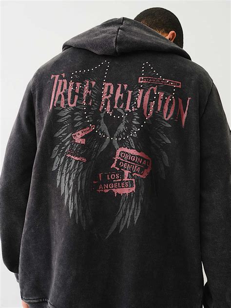 STUDDED LOGO ZIP HOODIE - Black | True Religion