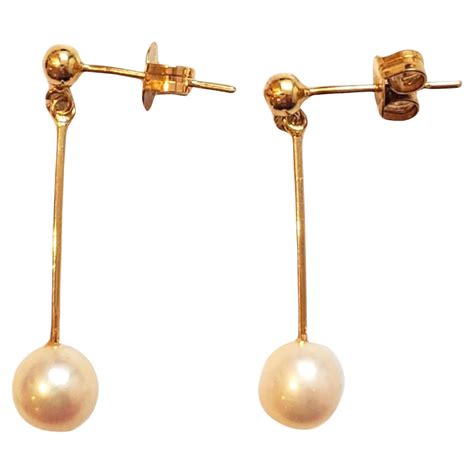 14K Yellow Gold Pearl Dangle Earrings #18029 For Sale at 1stDibs