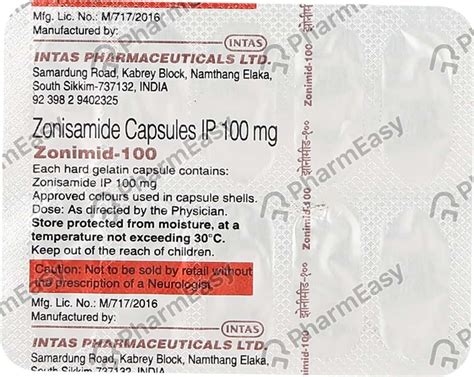 Zonimid 100 MG Capsule (10): Uses, Side Effects, Price & Dosage | PharmEasy