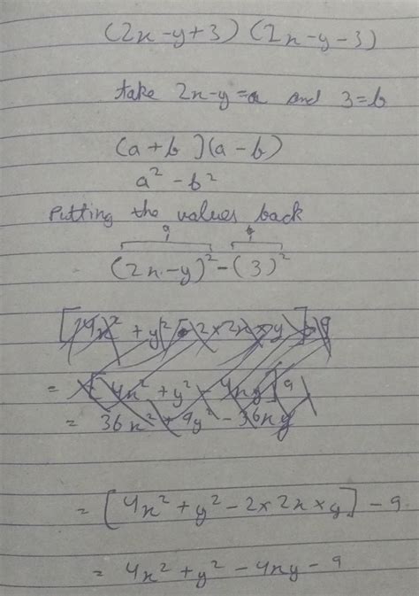 simplify :(2x-y+3)(2x-y-3) - Brainly.in