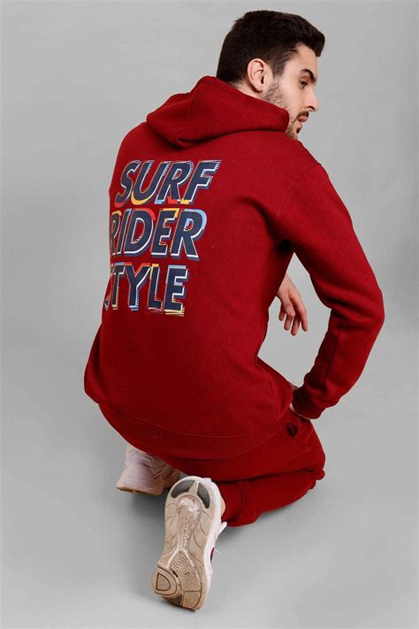 Regular Fit Back Printed Red Zipper HoodieTrouser Coord Set For Men ...