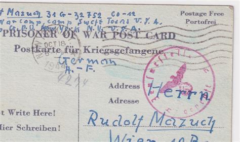 Camp Swift TEXAS 1944 Austrian Soldiers Prisoner of War Card Censored ...