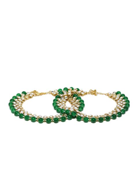 Zaveri Pearls Kundan & Green Beads Traditional Payal for Women-ZPFK9158 ...