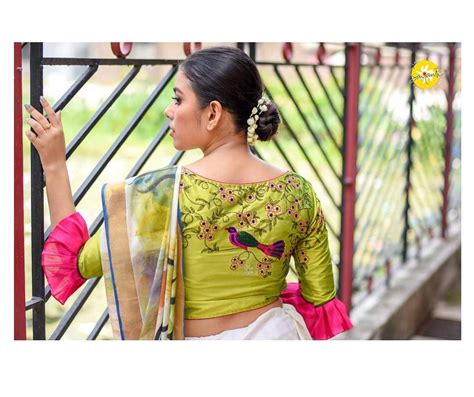 Sheen Green Embroidered Boat Neck Blouses – Dailybuyys