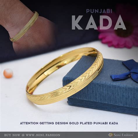 Attention-Getting Design Gold Plated Punjabi Kada for Men - Style B142 ...