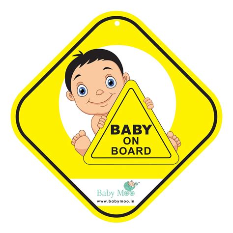Baby Moo Kids On Board Car Safety Sign With Vacuum Suction Cup Clip