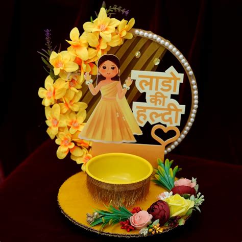 Buy THE BRIDE MADE Wood Decorative Haldi Mehndi Platter - 10x10x8 ...