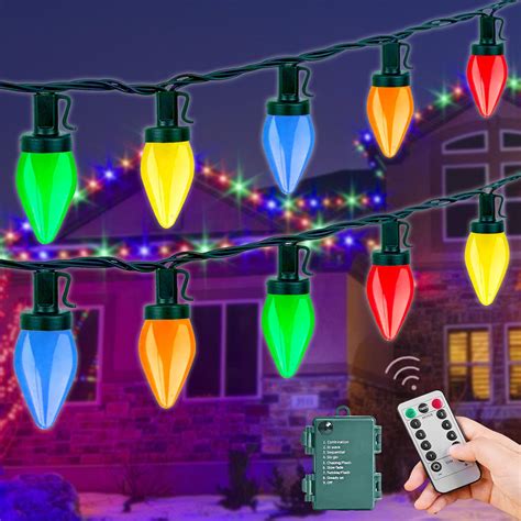 Couah C7 Christmas Lights Battery Operated 24ft,50LED C7 Christmas ...