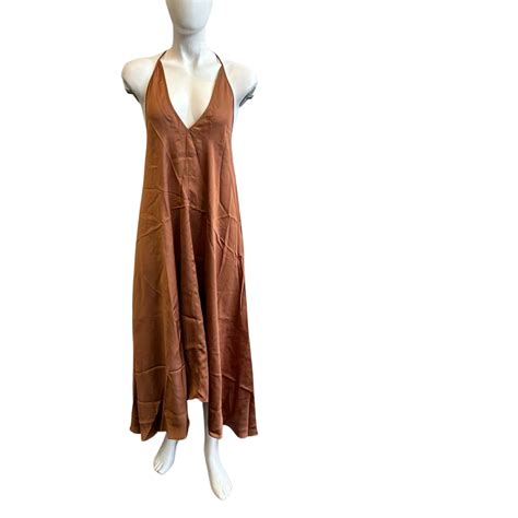 BNWT Reiss Women's Size 10 Mabel - Plunge Neck Maxi Dress Caramel (s)