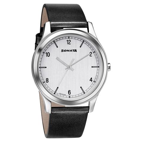 Buy Online Sonata Quartz Analog Silver Dial Leather Strap Watch for Men ...