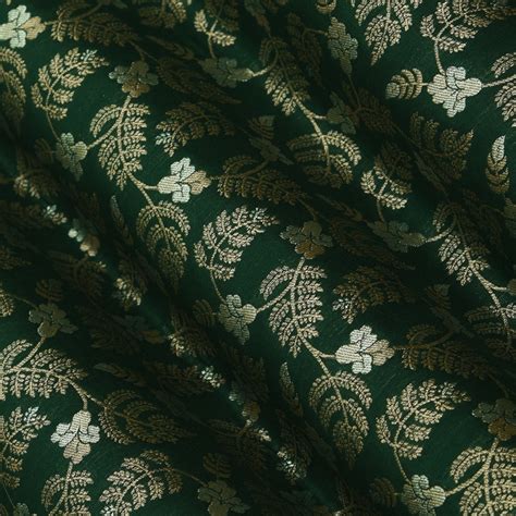 Bottle Green Color Kadwa Brocade Fabric – KC Creations