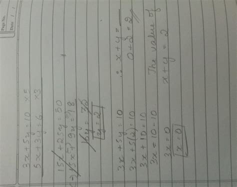If 3x + 5y =10 and 5x + 3y =6, then find the value of x+y ? - Brainly.in