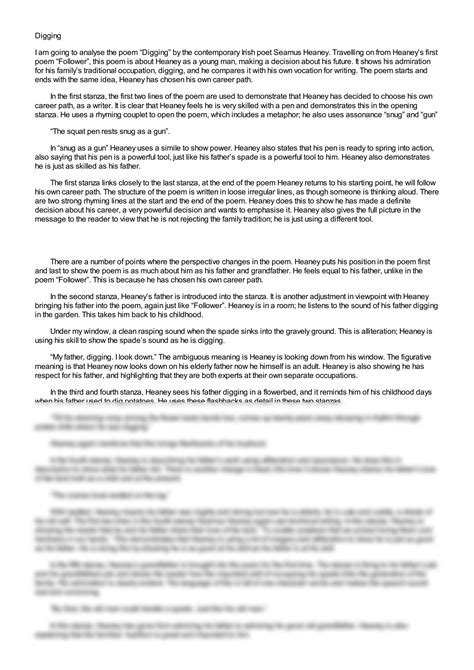 SOLUTION: Analyse the poem digging by the contemporary irish poet ...