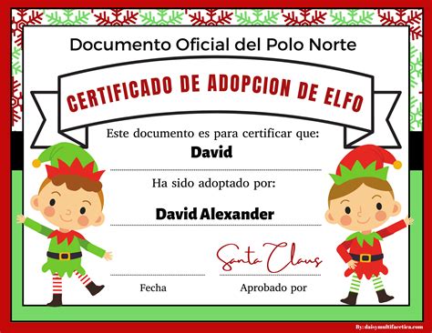 Elfos Certificado de Adopción Imprimible {GRATIS – PDF & PNG} – Daisy ...