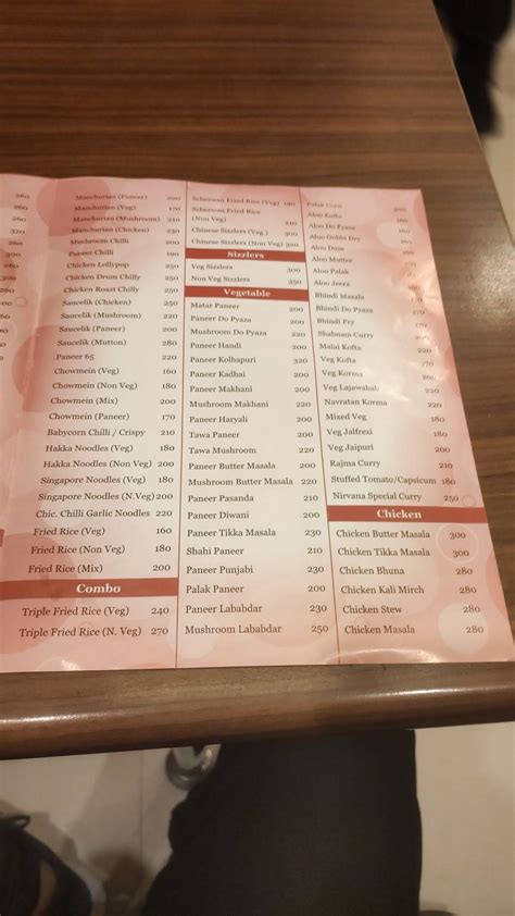 Menu at nirvana the fine dine, Patna
