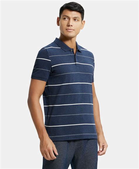 Buy Super Combed Cotton Rich Striped Half Sleeve Polo T-Shirt - Night ...