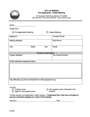 Fillable Online Pre-Application Meeting Request - City of Medina Fax ...