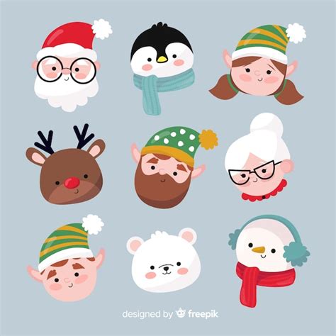 Collection d'avatar de Noël dessinée à la main | Vecteur Gratuite