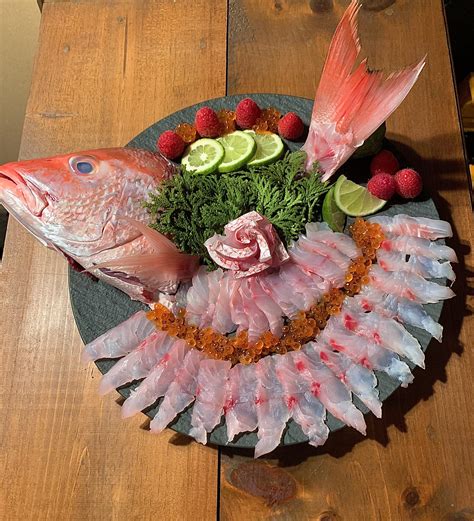 Red snapper sashimi plate i made for dinner, do you like it ? : r/sushi