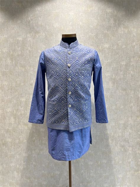 Chikankari Embroidery Kurta Jacket Set – Devyom Sherwani Store