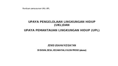 Panduan Penyusunan UKL dan UPL untuk Kegiatan di Kulon Progo - Studocu