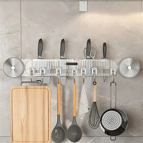 SHALVI Wall-Mounted Kitchen Utensil Rack | Knife Holder with Hooks ...