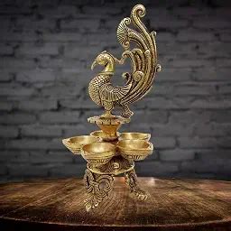 Buy Mohan Jodero Golden Elegant Brass Peacock Deepak/Diya with Multi ...