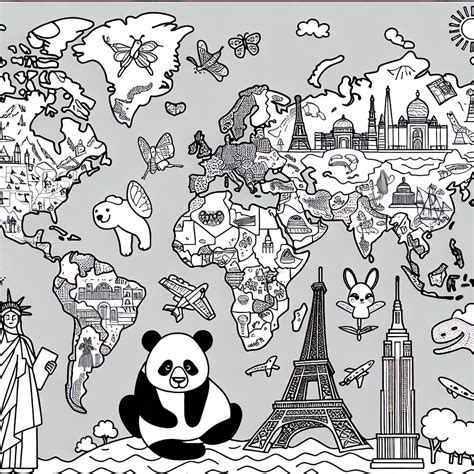 Coloring Page: Interactive World Map Color Page for Kids