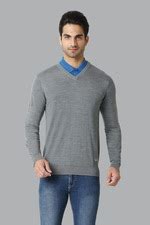 Buy Men Grey Solid V-Neck Sweater Online - 809240 | Van Heusen