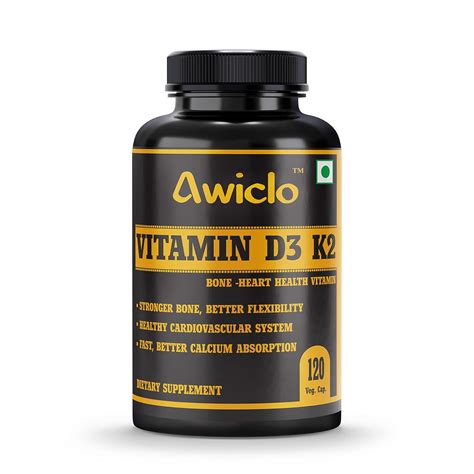 Awiclo Plant Based Organic Vitamin D3 Vitamin D3 + K2 Capsules, Vitamin ...