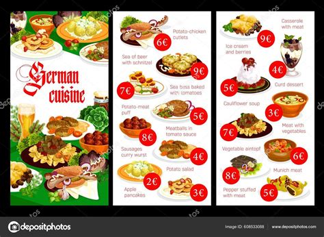 German Food Menu Cuisine Dishes Restaurant Meals Vector Lunch Dinner ...