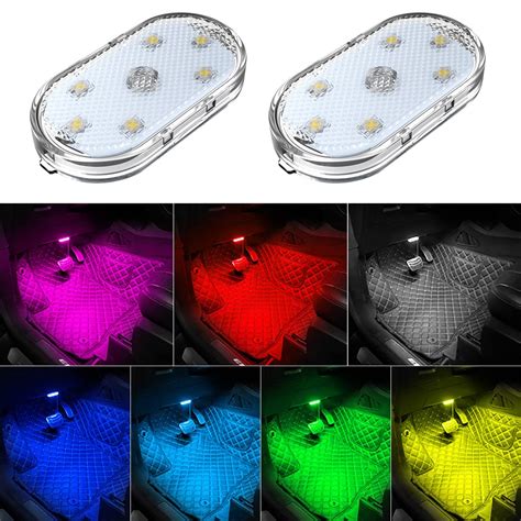2 PCS Car Led Lights Interior,7 Colors Ambient Lighting Car Interior ...