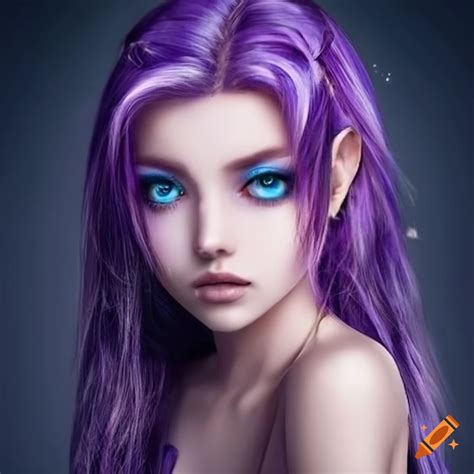 Portrait of a girl with purple hair and ice blue eyes on Craiyon