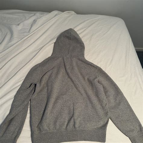 grey polo hoodie, large, worn - Depop