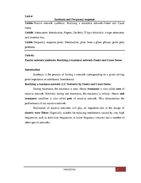 Unit-4: Network Synthesis, Attenuators & Frequency Response Analysis ...