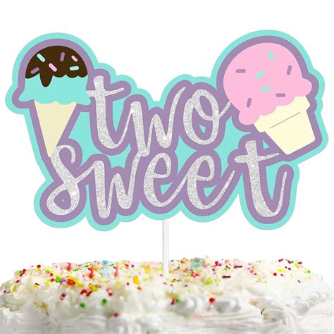Festiko® Cake Topper Ice Cream White Blue Glitter Two Sweet Theme ...