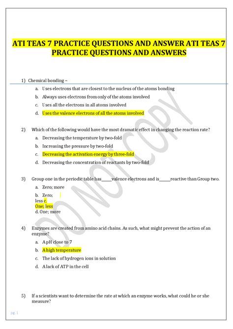 ATI TEAS 7 PRACTICE QUESTIONS AND ANSWER ATI TEAS 7 PRACTICE QUESTIONS ...
