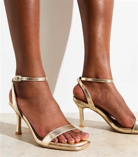 Gold Metallic Faux Leather Stiletto Heel Sandals | New Look