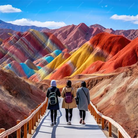Premium Photo | Photo of people in front of Rainbow Mountains in China