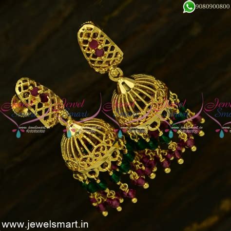 Incredible Latest Gold Jhumka Designs 2 Layer Crystal Latkans Handmade ...
