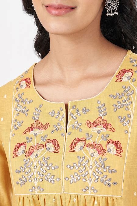 Yellow Ochre Embroidered Midi Casual Women Regular Fit Kurtas - Selling ...