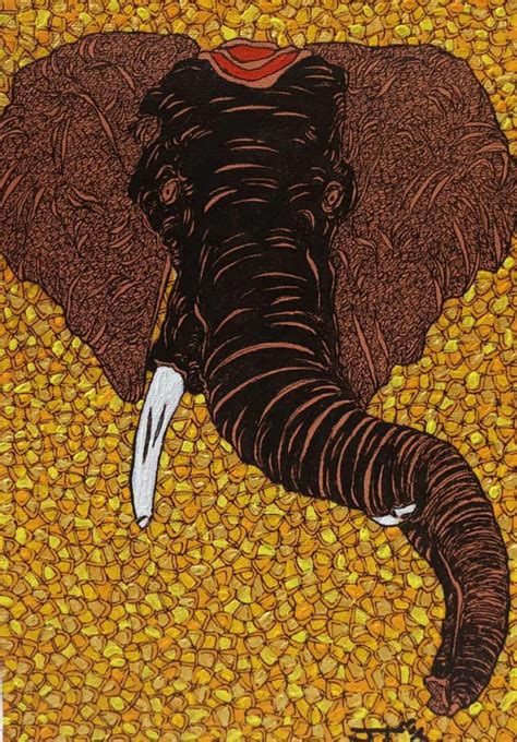 "Ganesha": Brown Acrylic Painting (10x7) by Rama Krishna V – ArtZolo.com