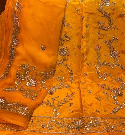 Heavy Zardoji Work Poshak in Mango Yellow Color