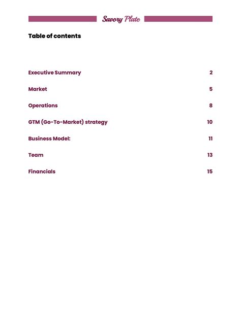 Catering Business Plan Template (Savory Plate)