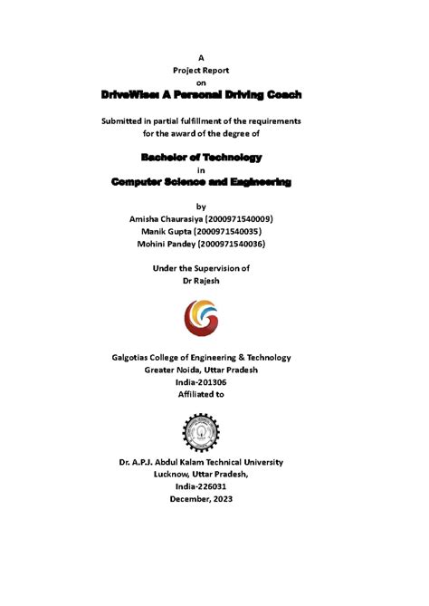 Major report - A Project Report on DriveWise: A Personal Driving Coach ...