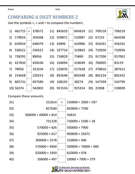 Image result for Ordering Whole Number Worksheet Printable